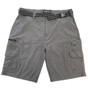 Iron Co Mens 38 Gray Cargo Shorts Zip Pockets Utility Belt Outdoor Summer Wear